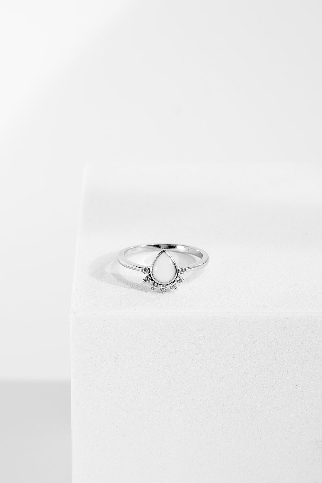 Breastmilk Half Halo Teardrop Ring - Silver
