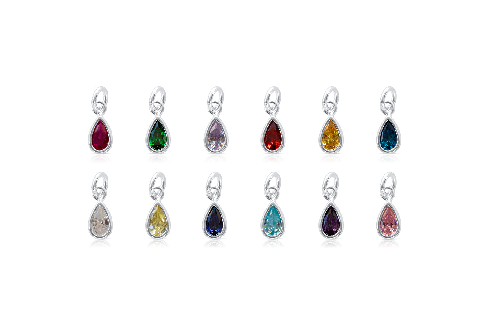 Birthstone Tear Charm - Silver