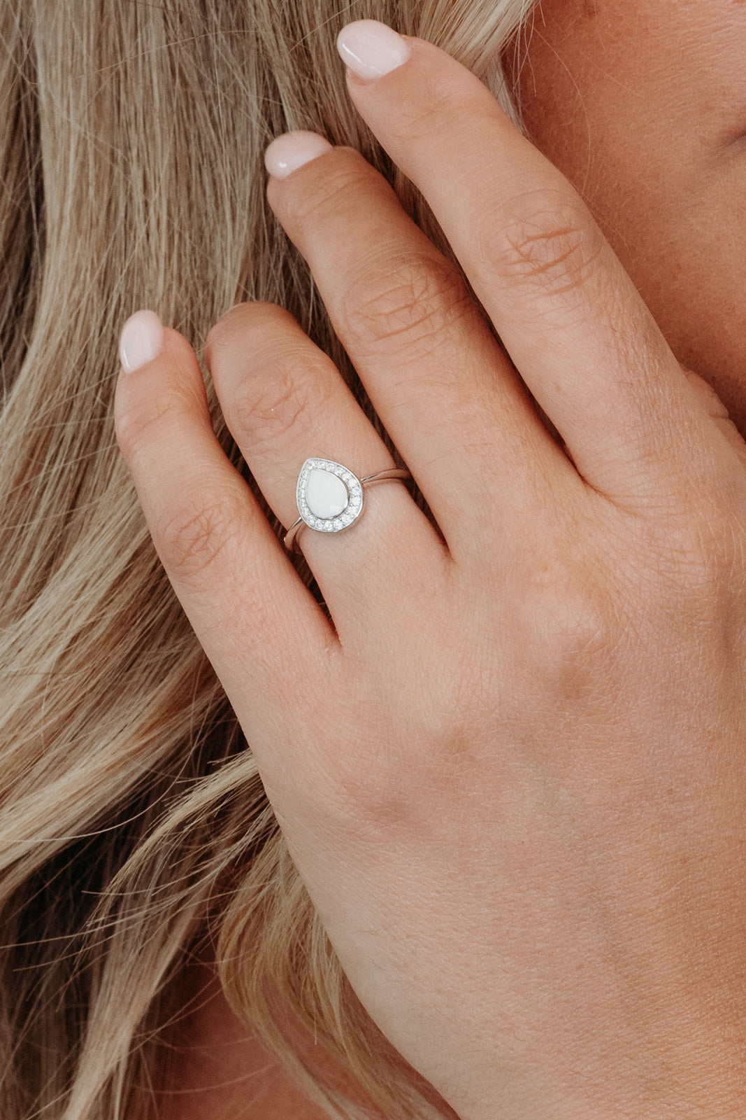 Breastmilk Teardrop Halo Ring - Silver