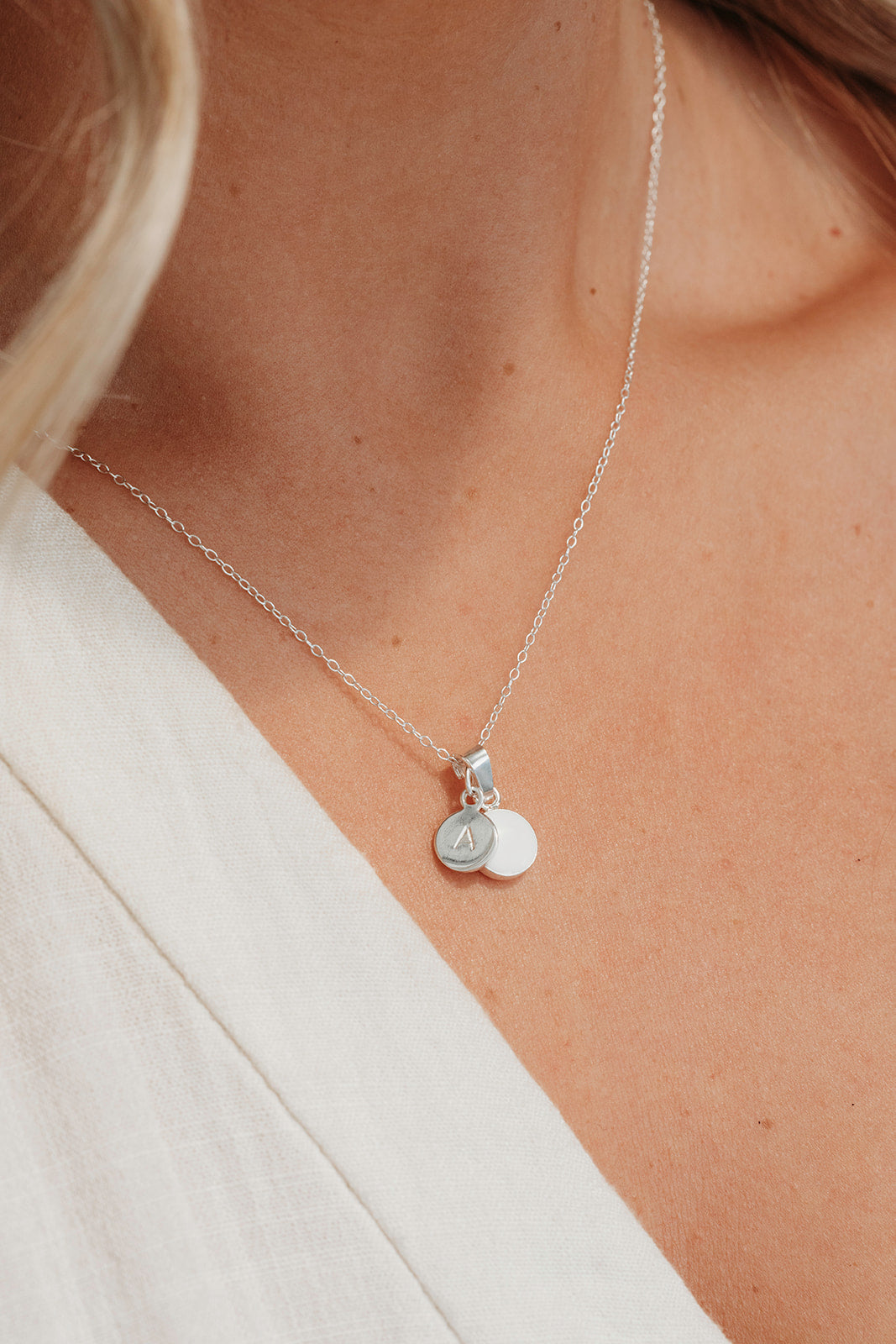 Name Initial Disc Necklace - Silver