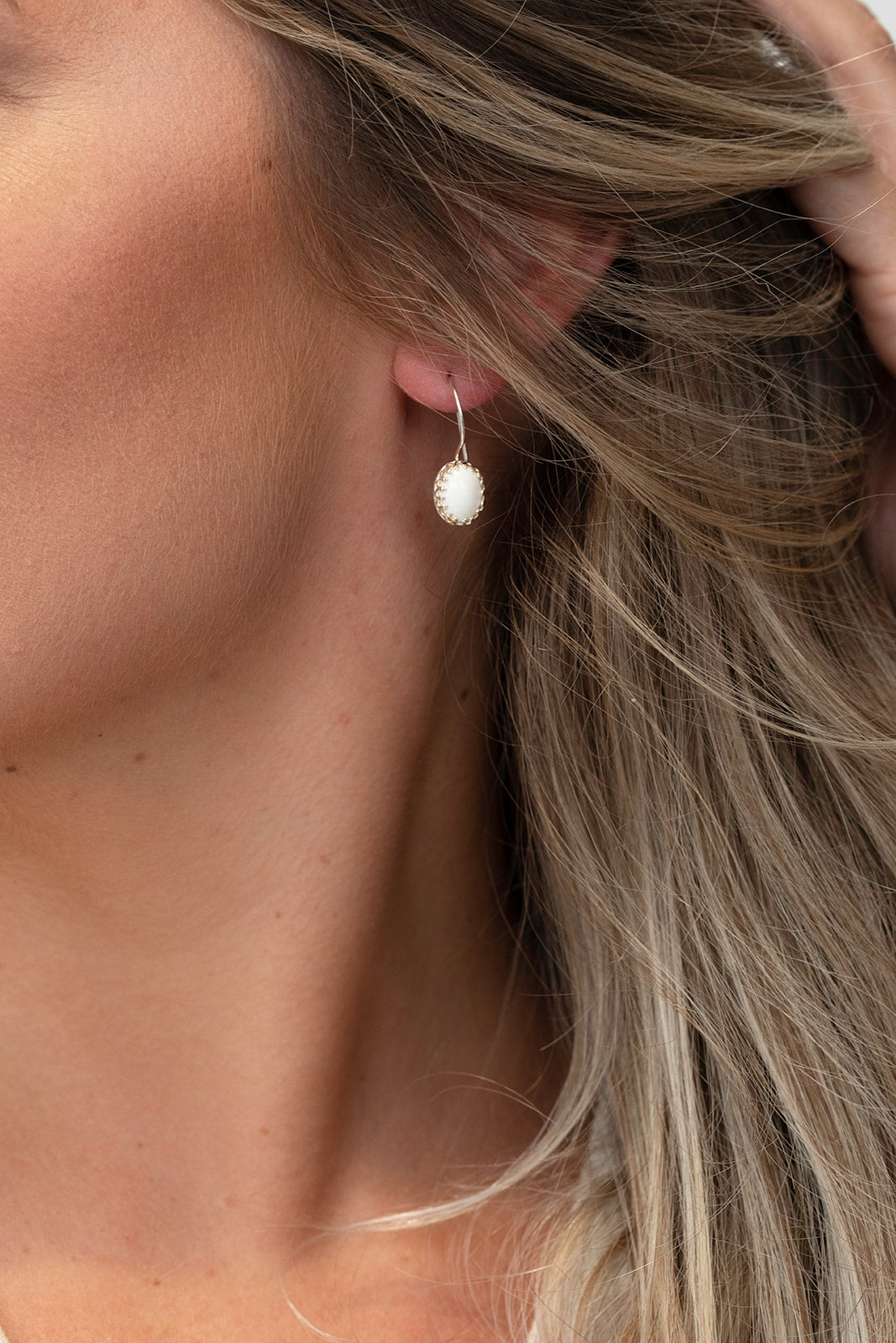 Silver Breastmilk Crown Oval Drop Earrings