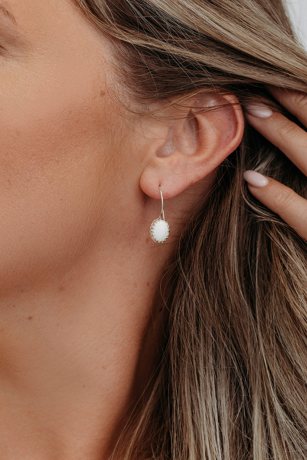 Silver Breastmilk Crown Oval Drop Earrings