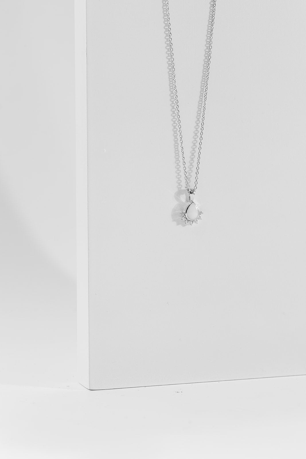 Breastmilk Half Halo Teardrop Necklace - Silver