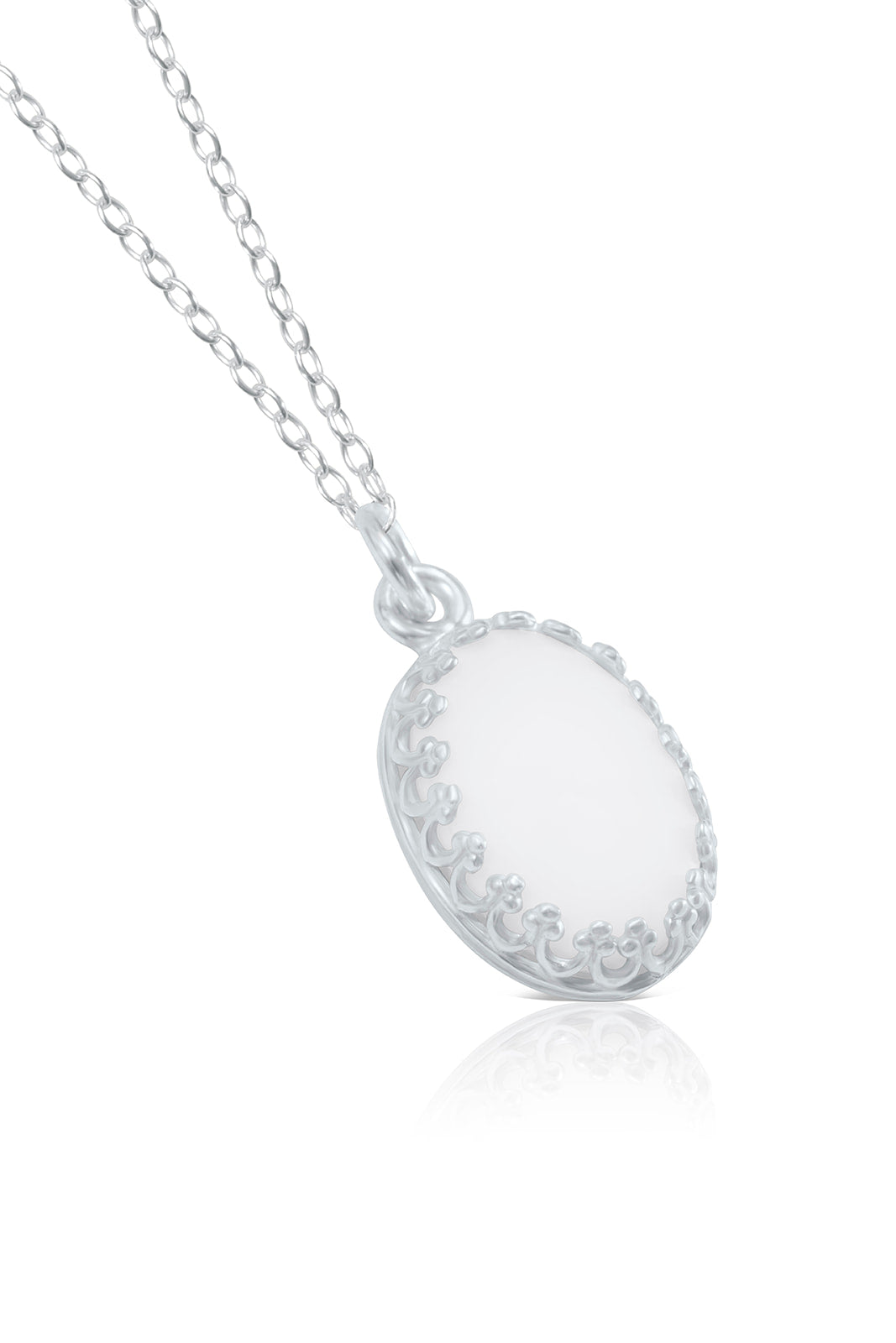 Oval Crown Pendant Necklace - Silver