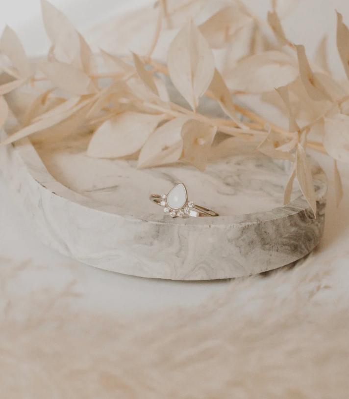 Breastmilk Half Halo Teardrop Ring - Silver