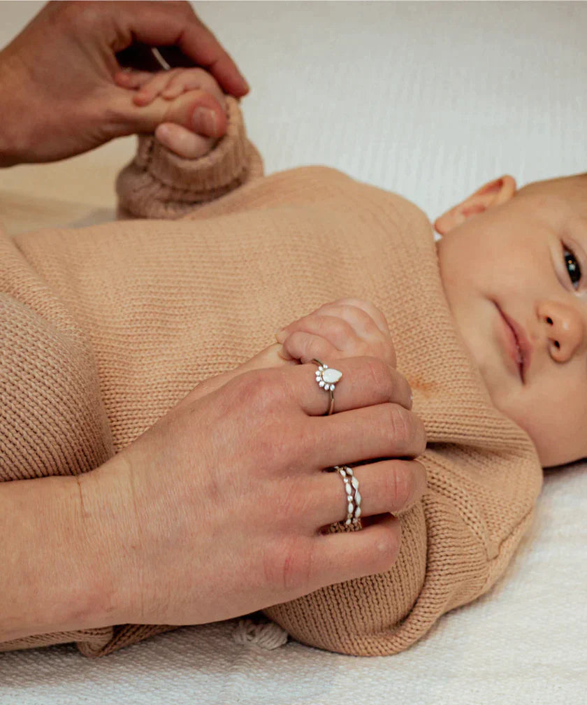 Breastmilk Half Halo Teardrop Ring - Platinum