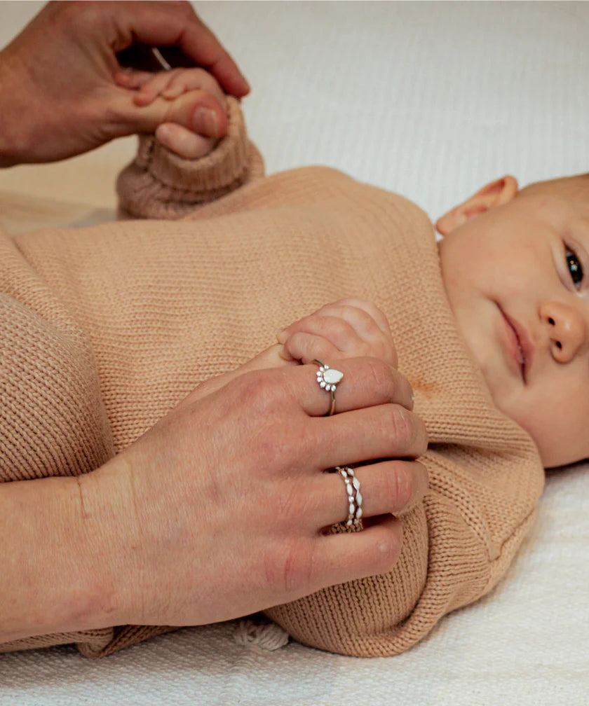 Breastmilk Half Halo Teardrop Ring - Silver