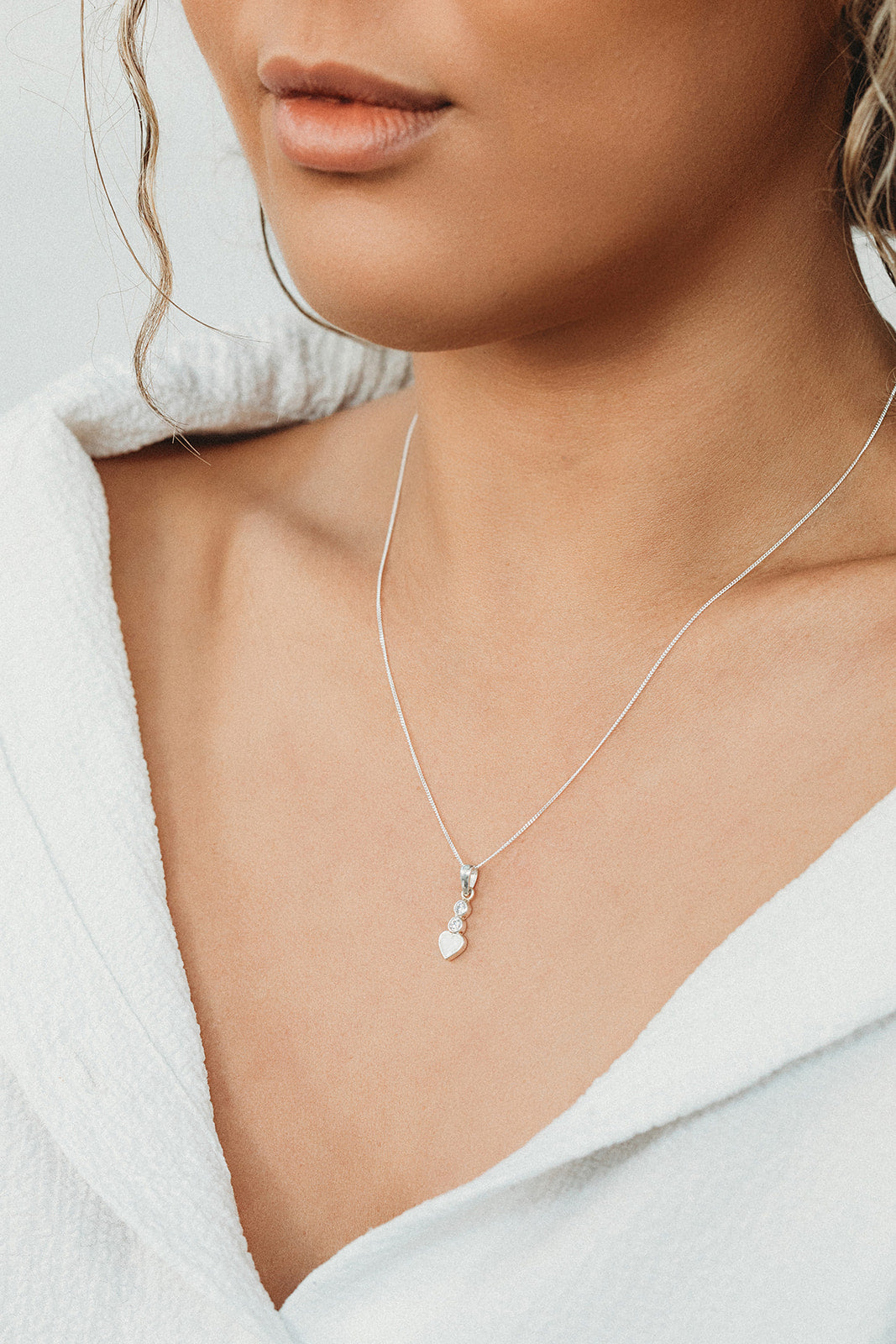 Heart Sparkle Drop Necklace - Silver