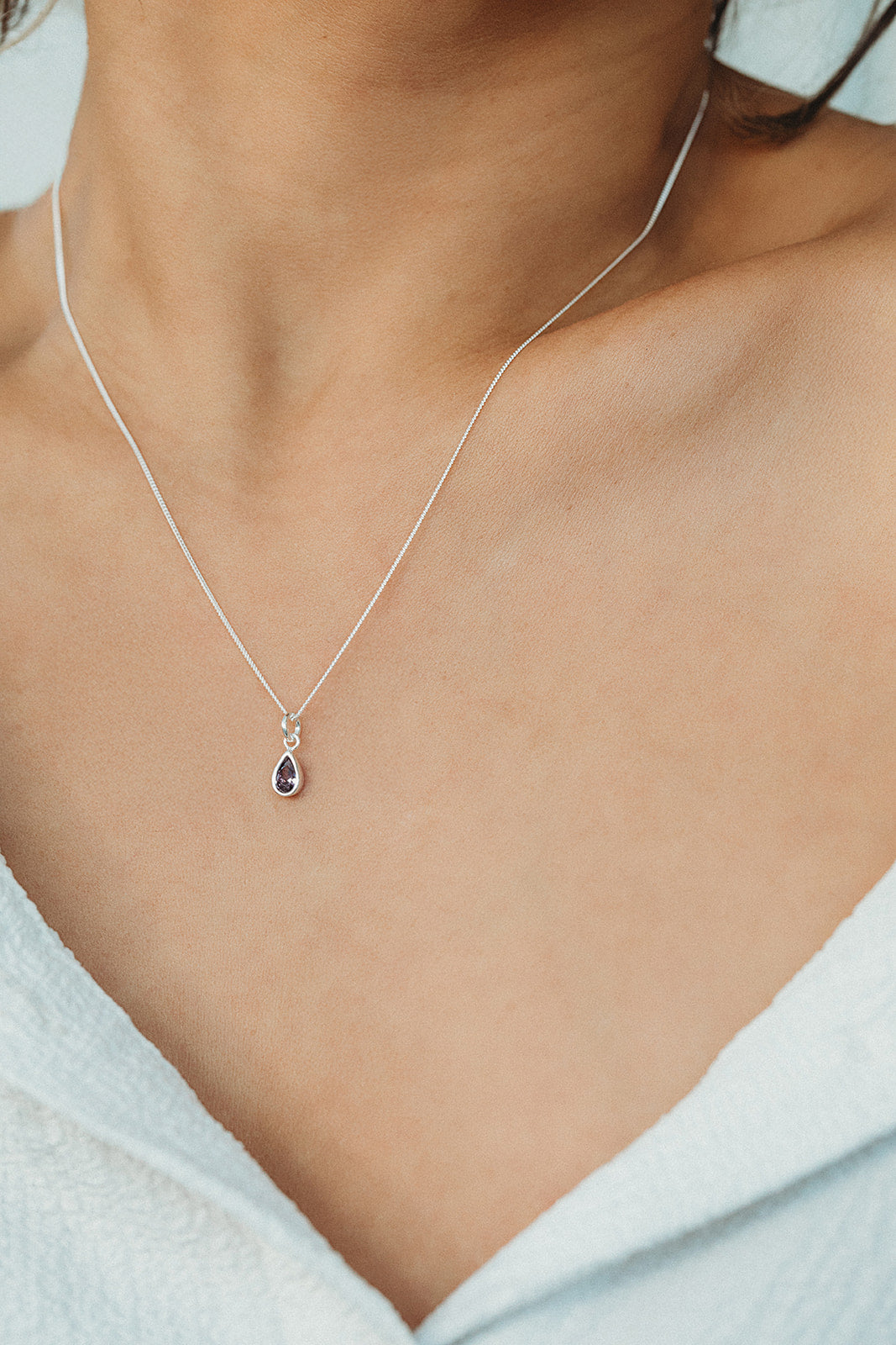 Birthstone Tear Charm - Silver