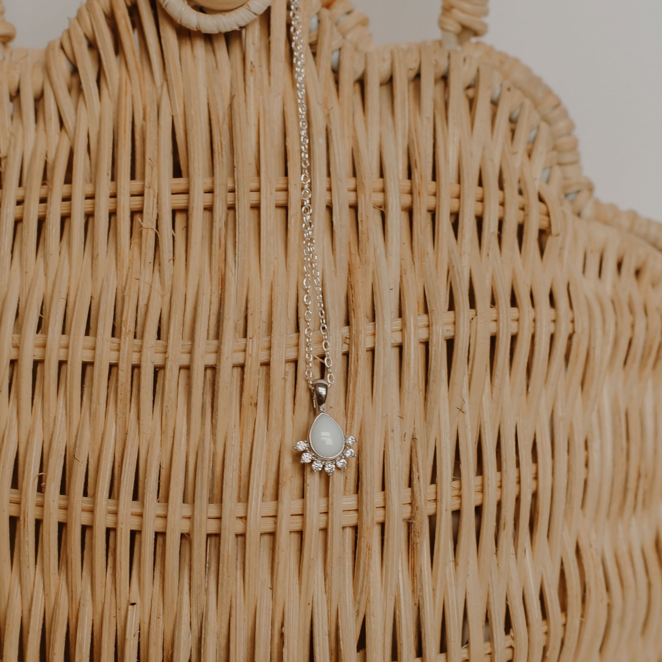 Breastmilk Half Halo Teardrop Necklace - Silver