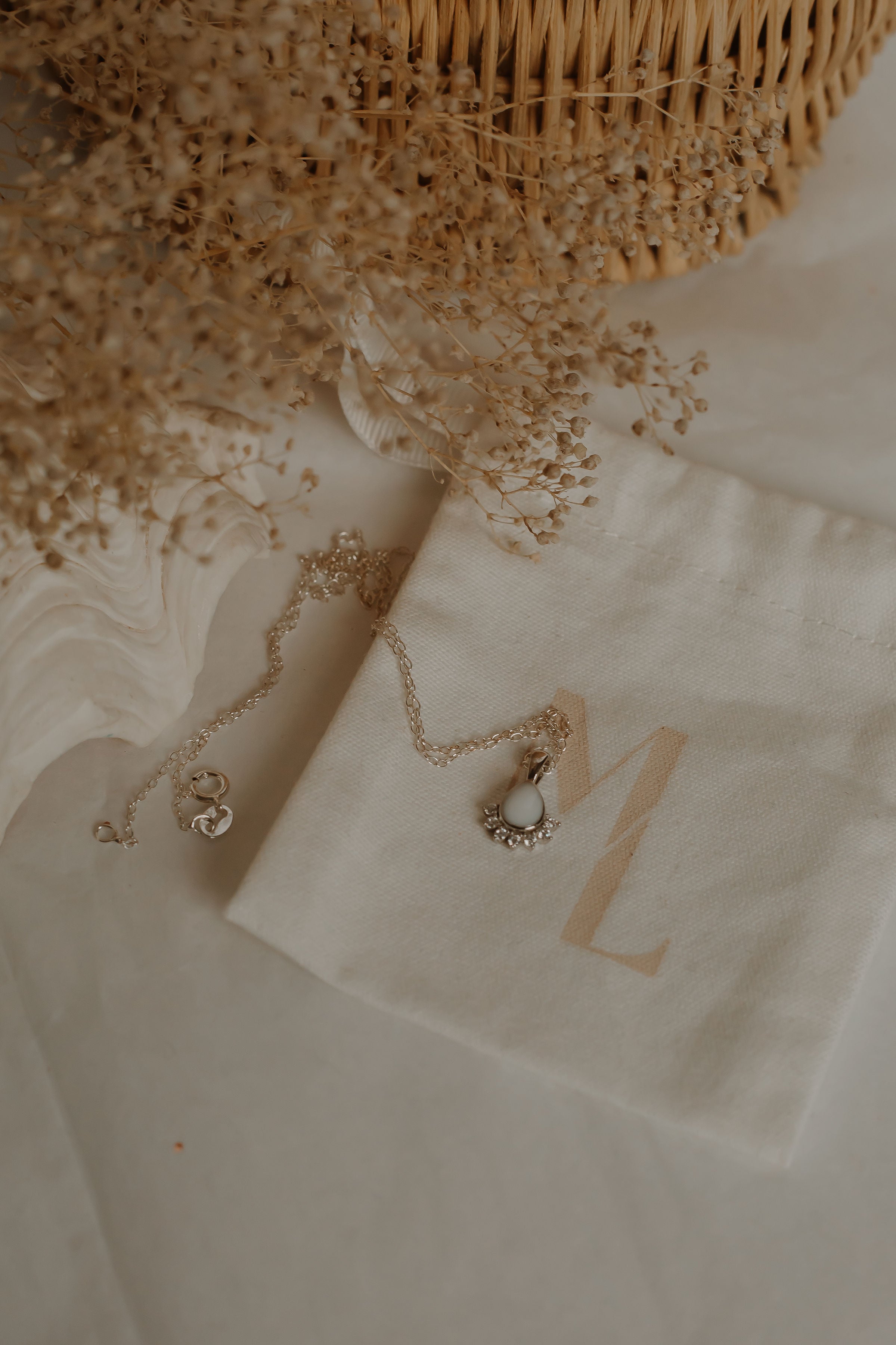 Breastmilk Half Halo Teardrop Necklace - Silver