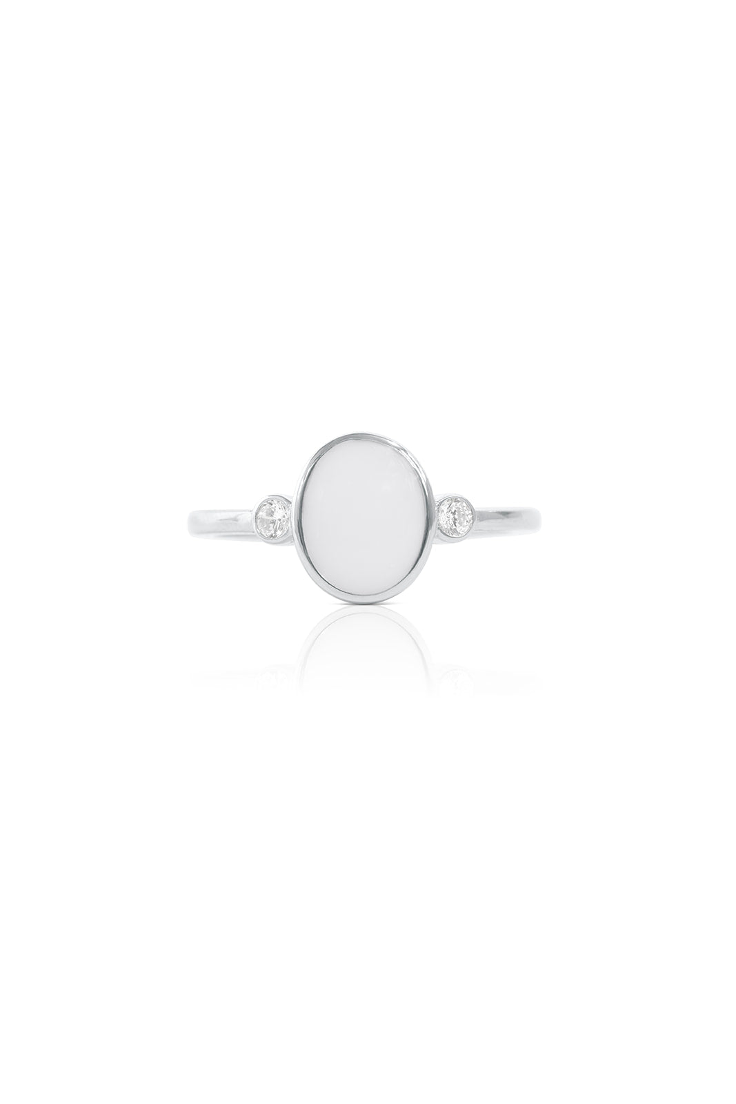 Oval Stacker Top Ring - White Gold